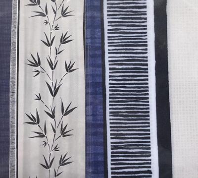 Badeforhæng 180x200cm. blå/grå med bambus